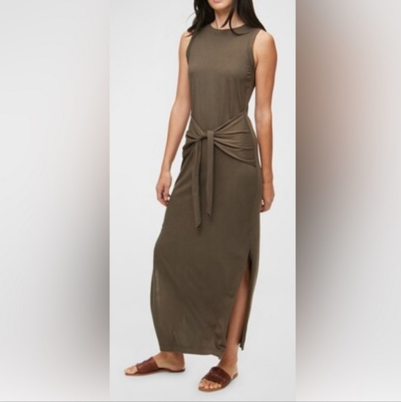 Michael Stars Solange Tie Waist Knot Maxi Knit Tank Dress XS Olive Green New - Picture 2 of 8